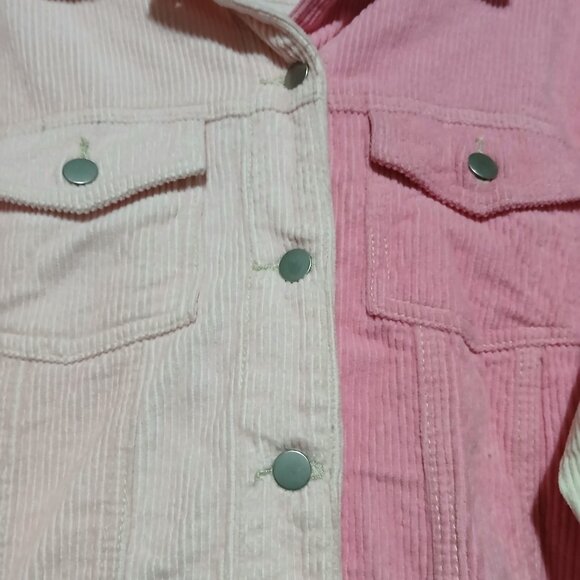 POL Urban Outfitters Pink Ivory Corduroy Frayed Oversized Cropped Jacket Women S - Picture 3 of 12